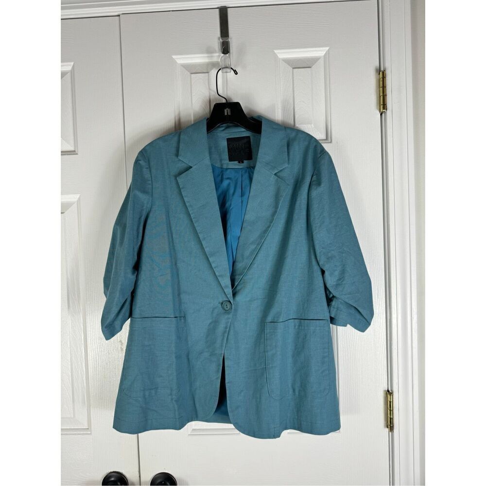 Mina Self Womens Teal Linen Blazer Size L